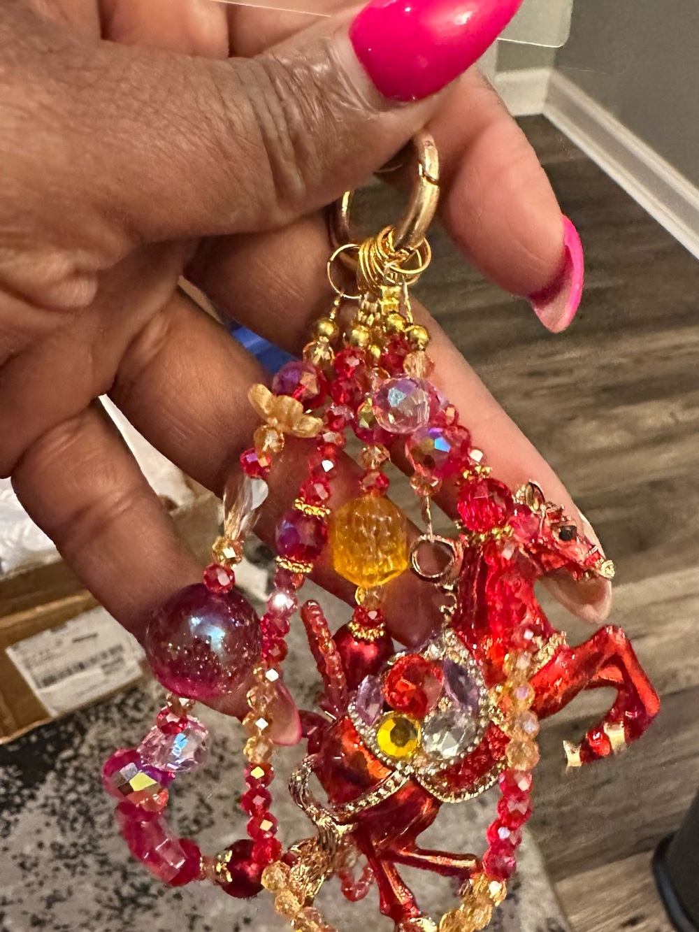 Luxury Red Crystal Carousel Horse bag, accessory or phone accessory